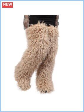 Women's Faux Fur Over the Knee Thigh High Winter Boots Flat Sole